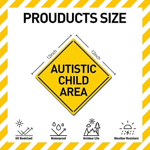 BTHUKO Autistic Child Area Heavy Duty Aluminum Warning Sign 12" X 12" thumbnail 4