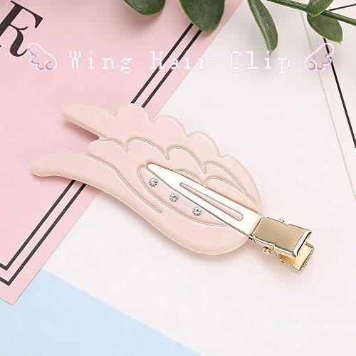 2 Piece Angel Wing Hair Clips with Rhinestones Pink Creaseless Hair Clips for Women Cute Wing Hairpins Kawaii Cartoon Barrettes Cute Y2K Makeup Accessories thumbnail 3