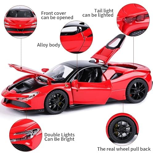 Toy Cars Model for Kids 1:32 Diecast Metal Toy Cars, Pull Back Car with Light and Music SF90 Toy Car Collectible Model Cars for Boys Age 3 + Year Old thumbnail 5