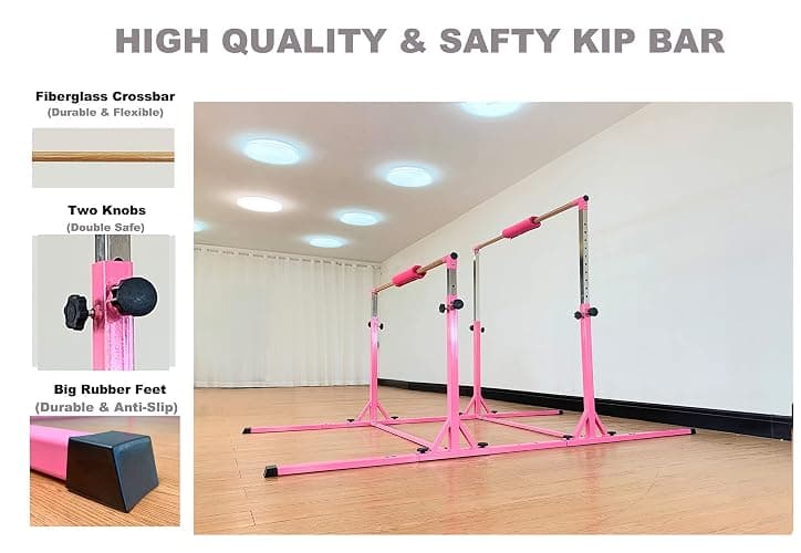 MARFULA Gymnastics Double Horizontal Bars 3Play Parallel Bars Uneven Bars Gymnastics Training Kip Bar with 304 Stainless Steel Regulating Arms & Fiberglass Rail for Indoor Outdoor Home Club Use thumbnail 5