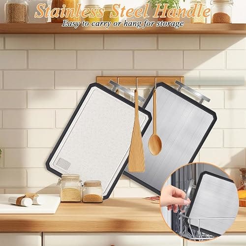 Stainless Steel Cutting Boards for Kitchen, 2-in-1 Chopping Boards | Metal Cutting Board Non Toxic, Food Grade Stainless Steel/Wheat Straw PP, Dishwasher Safe, Large for Meat, 16”×11” thumbnail 6
