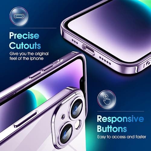 Supdeal Crystal Clear Case for iPhone 14, [Not Yellowing] [Camera Protection] [Military Grade Drop Tested] Transparent Shockproof Protective Phone Case Soft Silicone Slim Cover, 6.1 inch, Purple thumbnail 4