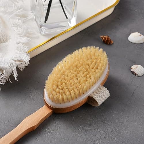 Dry Brushing Body Brush Set – Natural Bristle Spa Exfoliator Kit with Face Cleansing Brush, Long Dry Brushing Body Brush for Lymphatic Drainage & Massaging Cellulite Brush for Smooth, Radiant Skin thumbnail 8