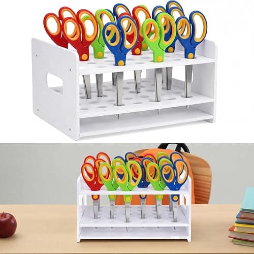 Unittype 30 Holes Scissor Holder White Plastic Scissor Storage Stand Rack Organizer 11 x 10 x 6 Inches Desktop Tool Stand for Classroom Pens Makeup Brushes Barbershop Home Office Craft Supplies - Image 1