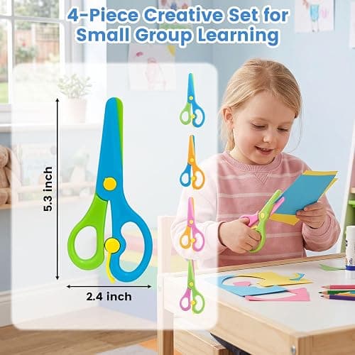 LovesTown 4PCS Toddler Safety Scissors, Blunt Tip Scissor, Anti-Pinch | Preschool Training Art Supplies for Kids, Child Hand Eye Coordination Development, Playdough Tools Crafts Essentials thumbnail 2