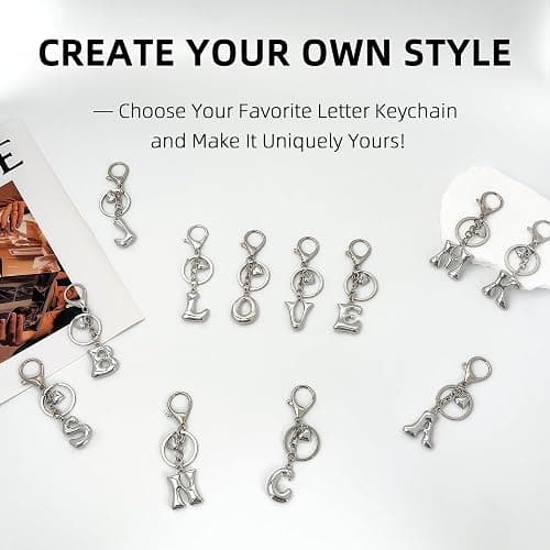 BydGxy Gold Bubble Heart, Cherry, Bow & More Designs Letter Initial Keychain Bag Charms – Cute Purse Charms for Handbags thumbnail 6