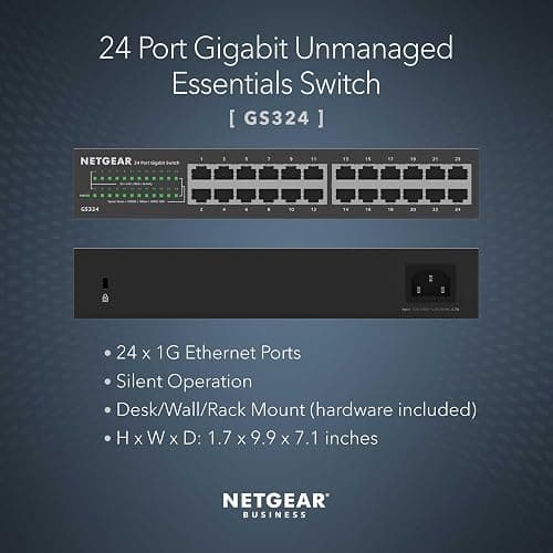 NETGEAR 24-Port Gigabit Ethernet Unmanaged Essentials Switch (GS324) - Desktop, Wall, or Rackmount, Silent Operation thumbnail 2