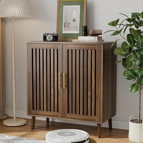 Morwdxef Buffet Cabinet with Storage Walnut Sideboard with Grille Doors&Adjustable Shelf, Wood Coffee Bar Storage Cabinet for Kitchen Living Room Entryway (31.5 Inch) - Image 1