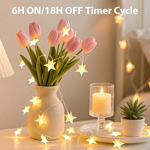 Rechargeable Star Fairy Lights Battery Operated with 8 Modes, 17FT 50LED String Lights Indoor with Timer, Twinkle Lights for Bedroom Dorm Tent Wedding Party Christmas Decorations, Warm White thumbnail 3