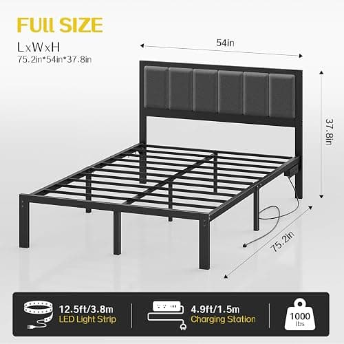 OLEVS Full Bed Frame with Headboard Metal Platform Bed Full Size with USB Charging Station and LED Lights, No Box Spring Needed thumbnail 2