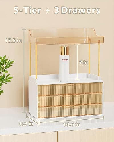 Anylady Bathroom Organizers and Storage, Makeup Organizer (Sturdy Durable Attractive), Ideal for Vanity, Countertop, Counter, Perfume, Skincare, Cabinet, Cosmetic, Dresser Organizer (Gold) thumbnail 2