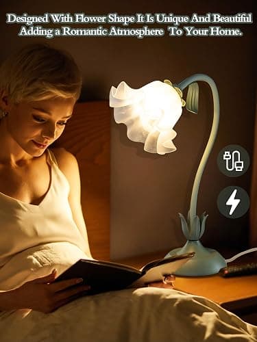 AQDZCNF Flower Table Lamp,LED Reading Light Bedside Vintage Flower Night Light,3 Colors Modes Kawaii Bedside Lamps Decor,Living Room Bedroom Room Lighting Table Lamps Home Decoration (Green) thumbnail 2