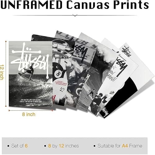 Ein Set von 6 Stussy-Postern, Musik, Retro, Vintage, Wandkunst, Leinwandposter, Raumdekor, ästhetischer Druck, Dekoration, 20 x 30 cm - 08x12inch(20x30cm) - Stil: thumbnail 8