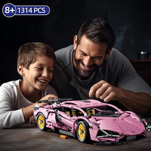 Chodia Sport Race Car Building Block Sets for Adults Pink Racing Supercar Toys Kits Collectible 1:14 MOC Model Construction Christmas Xmas Birthday Gift for Men Boys and Girls Teens Age 8-12 12-16,14+ thumbnail 6