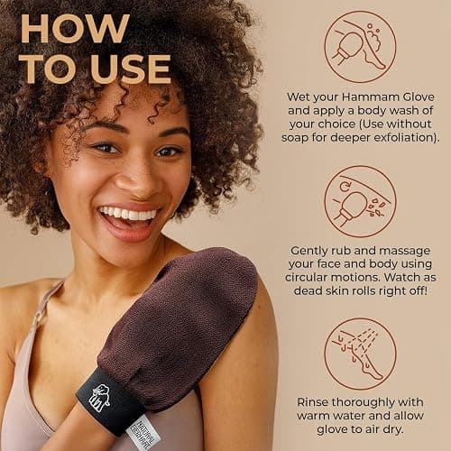 Natural Elephant Exfoliating Hammam Glove | Authentic Moroccan Kessa Body Scrub Mitt for Spa-Quality Skin Renewal | Pure Black Single thumbnail 5