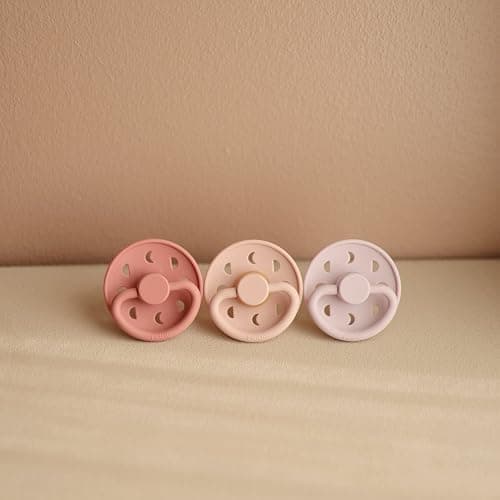 FRIGG Moon Natural Rubber Baby Pacifier | Made in Denmark | BPA-Free (Blush/Powder Blush, 0-6 Months) 2-Pack thumbnail 4
