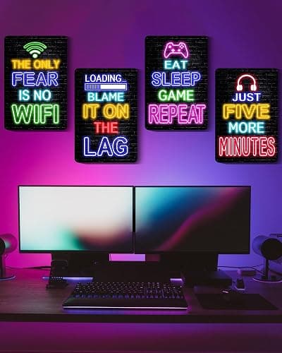 Drsoum Video Gamer Room Decor for Boys Gaming Wall Decor Neon Gaming Room Metal Sign 12 x 8 Inch Set of 4 - Gamer Wall Decor Teenage Boy Room Decor thumbnail 2