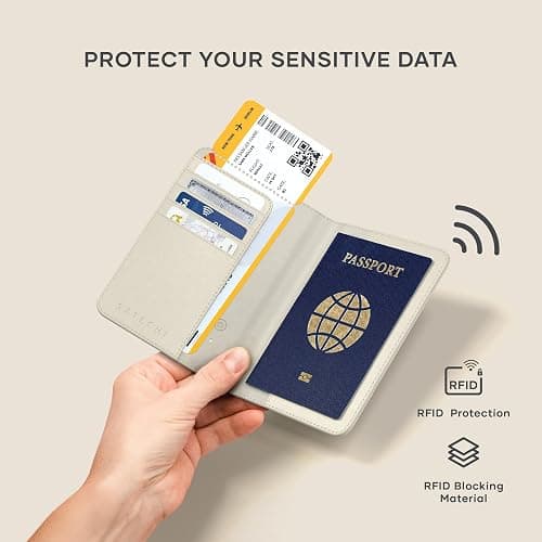 Satechi Passport Holder for Travel with Find My, Passport Cover with 4 Card Holder, Wireless Charging, and RFID protection – Travel Essential Vegan Leather Passport– Sand thumbnail 6