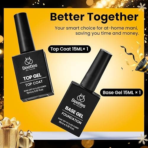 Beetles No Wipe Gel Top Coat and Base Coat Set for Gel Nail Polish - 2Pcs 15ml Super Shiny and Long Lasting Soak Off UV/LED Lamp Needed, Christmas Nail Art Design Gift thumbnail 5