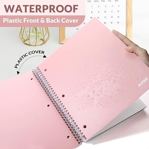 SUNEE 5 Subject Notebook College Ruled - 400 Pages, 9"x11", 5 Pocket Colored Dividers, 3-Hole Punched Paper, Pink thumbnail 5