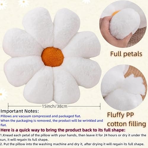 JZNEXD 2 Pcs Flower Pillow Set for Teen Girls Bedroom Preppy Room Decor | Pink White Set,15 Inch, Faux Plush,Soft and Fluffy, Daisy Shaped, Aesthetic Cute Decorative Throw Pillows for Bed Couch Chair thumbnail 6