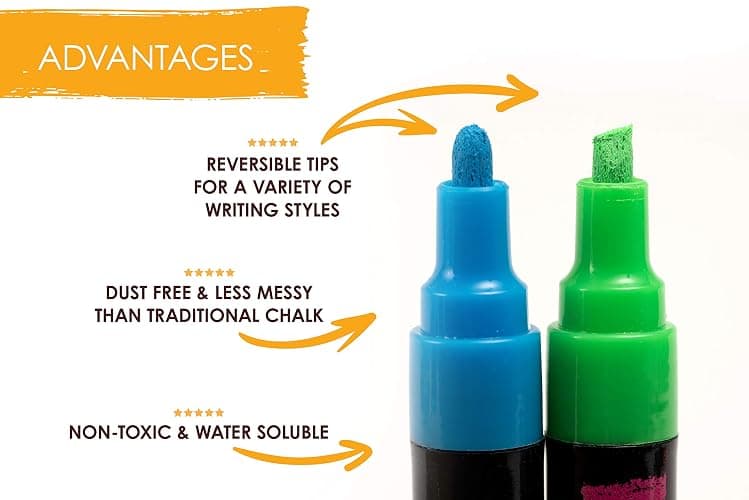 Bandle B. Chalk Markers - 8 Vibrant, Erasable, Non-Toxic, Water-Based, Reversible Tips. For Glass or Chalkboard Markers for Businesses, Restaurants, Liquid Drawing Chalk (Vibrant 6mm) thumbnail 3