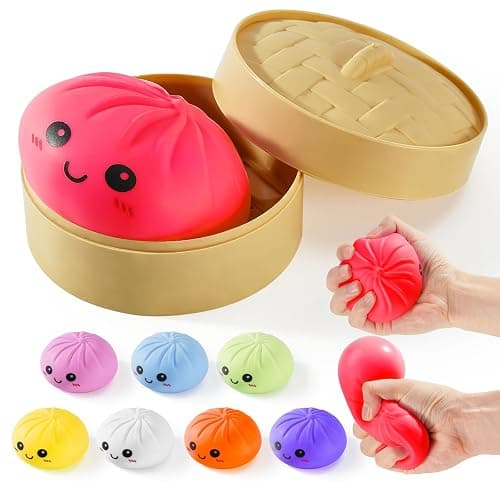Dumpling Squishy Toys, Gaint Dumpling Squishy Mystery Box, Colorful Squishies Dumplings Stress Balls Toy, Stocking Stuffers with Food Steamer Stretchy Desk Toy (Red) - Image 1