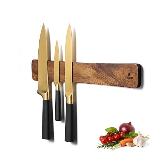 4 YORVOY Magnetic Knife Holder for Wall-16 inches long Kitchen Organizer- No Drilling Knife Magnetic Strip- Compact Utensil Holder- Acacia Wood Knife Rack- Strong Knife Magnet- Easy Installation - Image 1