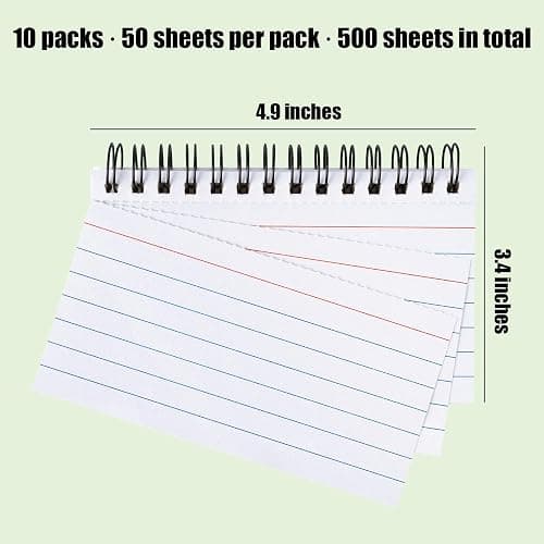 Koogel 500PCS 3x5 Index Cards, Spiral Index Cards with Ring for Studying, Flashcards Bulk Heavy Notecards with Waterproof Covers for School College Note Taking and To Do List Supplies, White thumbnail 2