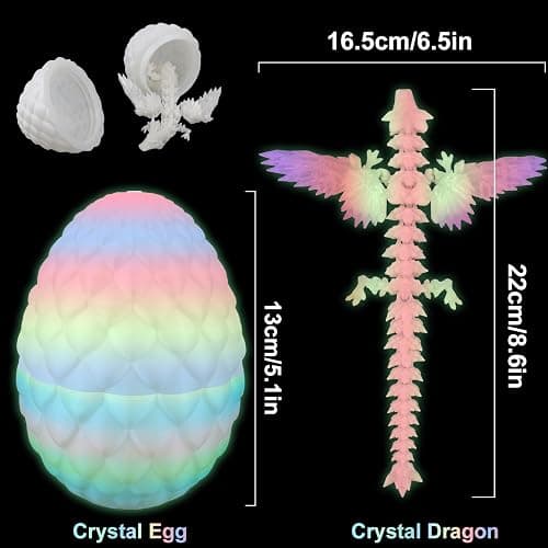 Flying Dragons Eggs, 3D Printed Dragon Egg with Articulated Wings Dragon Inside and with Glow in The Dark, Home Desktop Decor, Creative Ornaments, Easter Birthday Gifts thumbnail 2
