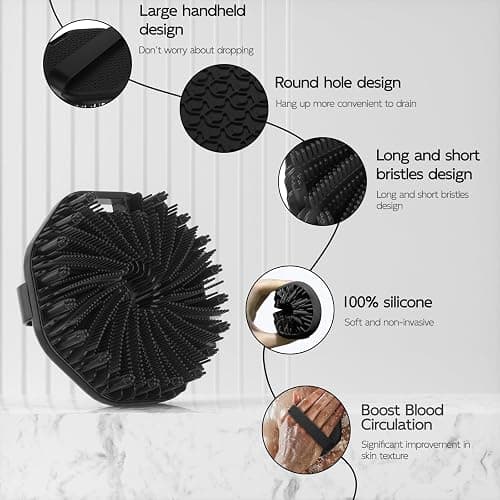Silicone Body Scrubber, Exfoliating Body Wash Scrubbers Exfoliator, Shower Body Brush for Effective Showering Exfoliation and Gentle Massage (Black) thumbnail 3