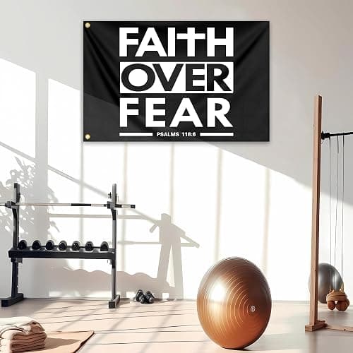 Faith Over Fear Flag 3X5 Ft Bible Scripture Verse Christian Flag Polyester with Brass Grommets Fitness Motivational for Home Gym College Dorm Room Office Wall Banner Decor thumbnail 5