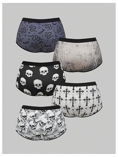 WDIRARA Women's 5 Pack Goth Graphic Panties Boyshorts Mid Rise Shorts Briefs Boxer thumbnail 3