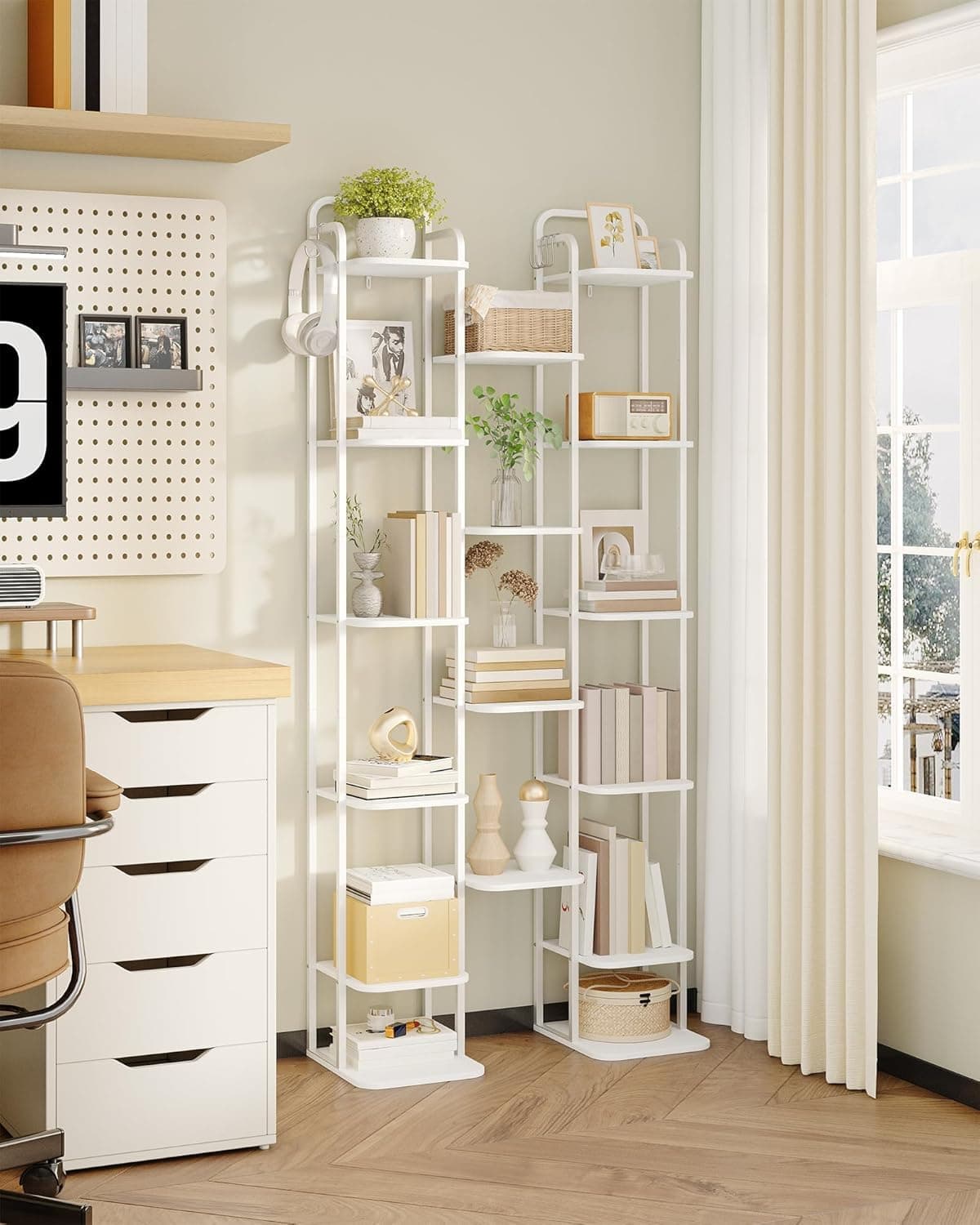 Hzuaneri Vertical Shoe Rack, Shoe Shelves, Wood Shoe Organizer for Closet, Entryway, Shoe Tower for Small Spaces, Free Standing, Adjustable, with 2 Hooks,10 Tiers White SR11213W thumbnail 6