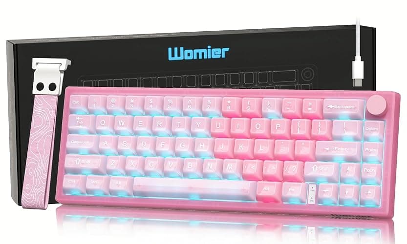 Womier 60% Keyboard QMK/VIA, Pink Gaming Mechanical Keyboard Creamy, Hot Swappable Gasket Mount RGB Wired Jade Key Board & Jelly Translucent Keycaps(VK66 PRO- Jelly) - Image 1