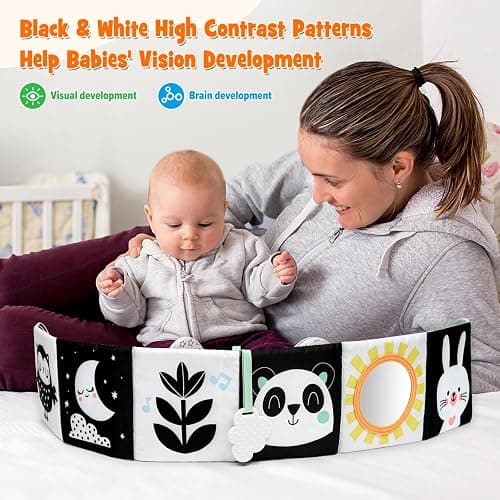 OKOOKO Black and White Baby Book High Contrast Baby Toy 0-6 Months Baby Soft Book Tummy Time Toy Crib Stroller Toy Montessori Sensory Toy Early Education for 0-6 6-12 Months Newborn Baby Infant - Rainbow thumbnail 5