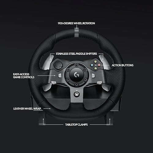Logitech G G920 Driving Force Racing Wheel and Floor Pedals, Real Force Feedback, Stainless Steel Paddle Shifters, Steering Wheel Cover for Xbox Series X|S, Xbox One, PC, Mac - Black thumbnail 7
