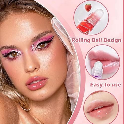 Baorder 6Pcs Roll-On Lip Gloss Set,Fruit Flavored Roll On Rollerball Lip Oil,Transparent Plumping Lip Gloss,Non Toxic Lip-Makeup Set thumbnail 4