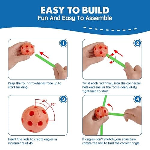 Tiny Land Fort Building Kit Creative Fort Indoor Outdoor for 5-12 Years Old Boys and Girls STEM Building Toys with Storage Bag DIY Castles Tunnels with 86 Rods and 44 Balls thumbnail 3