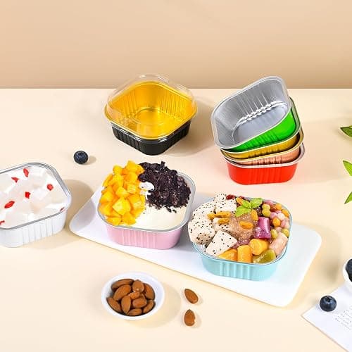 40 Pack Mini Cake Pans with Lids, 5oz Square Aluminum Foil Brownie Baking Cups, Muffin Tin Ramekins, Disposable Dessert Cupcake Cups for Wedding Birthday Party, Gold thumbnail 4