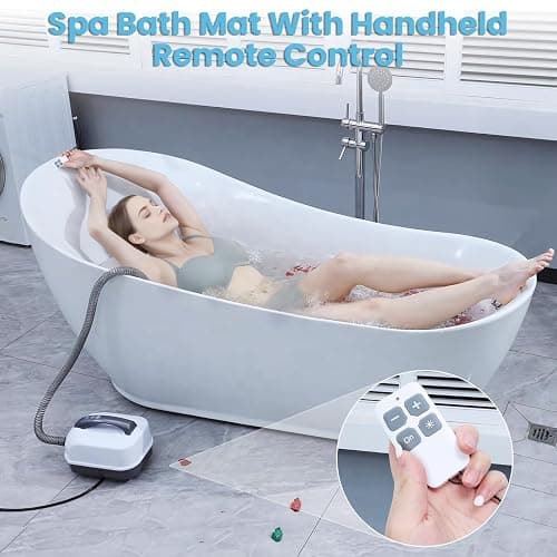 Portable Spa Bubble Bath Mat, Full Body Bubbling Non-Slip Bath Mat with Remote, Pillow & Electric Air Pump - Adjustable Bubble Settings for Bathtub Home Spa Relaxation (Normal Suction Cup) thumbnail 4