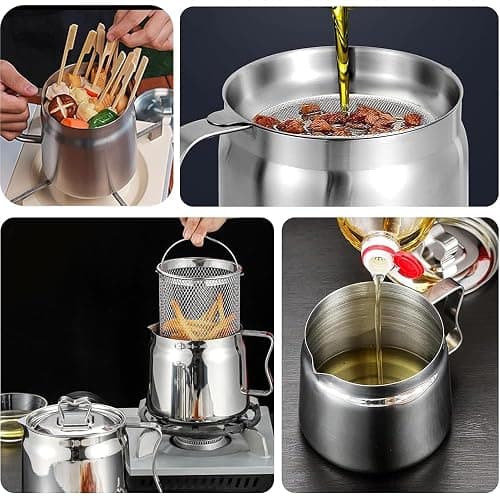 Arshany 2L Grease Container with Strainer, 4 in 1 Large Capacity Oil Container with Strainer Tray, Frying Basket & Lid, Stainless Steel Oil Filter Pot for Storing Cooking Frying Oil & Bacon Grease thumbnail 6
