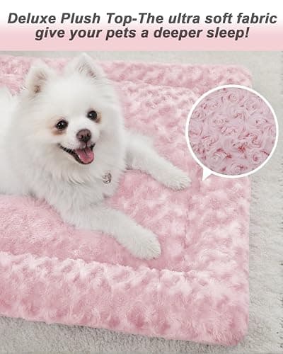 Washable Dog Bed Mat Crate Pad Soft Fluffy Pet Kennel Beds Dog Sleeping Mattress for Large Jumbo Medium Small Dogs, 41 x 27 Inch, Pink thumbnail 3