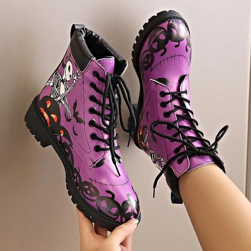 Ulalaza Women's Goth Platform Ankle Boots with Bat Wing Buckles Chunky Block Heels Round Toe Zipper Punk Motorcycle Combat Boots Comfy Short Gothic Booties thumbnail 7