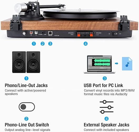 1 BY ONE Bluetooth Turntable Hi-Fi System with 36 Watt Bookshelf Speakers, Vinyl Record Player with Magnetic Cartridge thumbnail 4