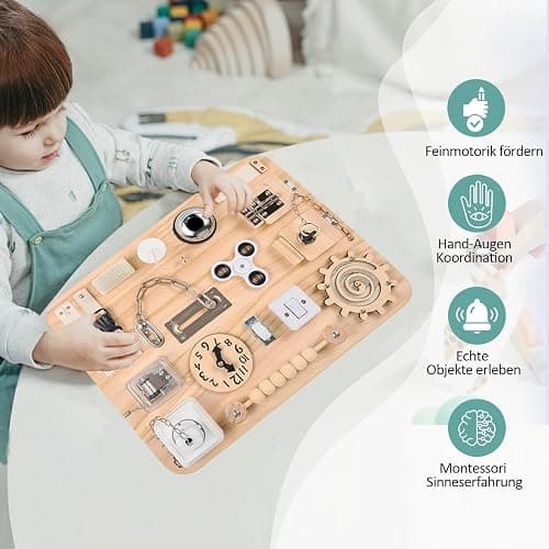 potatomato Montessori Busy Board – Jouet sensoriel en Bois, éducatif et motricité, Jeux en Bois, activité Manuelle, bac sensoriel, Jouet autisme pour Enfants thumbnail 4