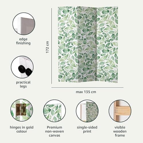 murando Decorative Room Divider Leaf 135x172 cm / 54"x68" Single-Sided Folding Screen 3 Panels Room Partition Non-Woven Canvas Print Opaque Photo Display Nature Meadow like painted b-A-0885-z-b thumbnail 2