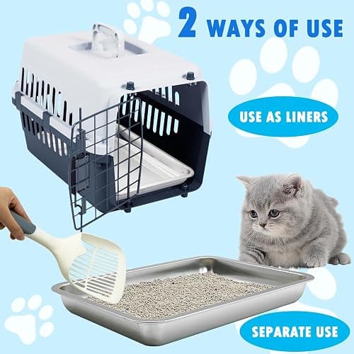 BNOSDM 4 Pcs Stainless Steel Litter Pan Low Entry Cat Litter Box Shallow Metal Litter Tray, Nonstick Open Top Cat Box for Kitten, Rabbits and Small Animals (14.2x10.6x1.9 Inch) thumbnail 4