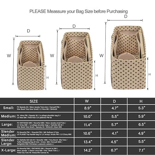 ZTUJO Purse Organizer Insert For Handbags, Silky Touching Bag Organizer Insert With Bottle Holder, Perfect for Speedy, Neverfull, Tote,ONTHEGO,Artsy,Handbag and More (small, Brown polk dots Beige) thumbnail 2