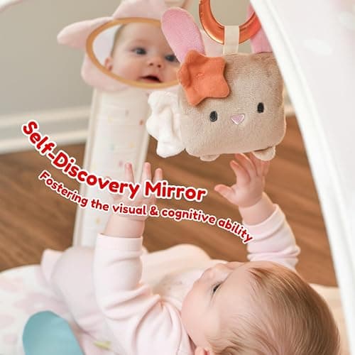 Baby Play Gym & Activity Mat with Light-up Musical Arch, Washable Tummy Time Mat with 6 Detachable Sensory Toys for Motor Skills, Baby Essentials Shower Gift - Updated Spring Blossoms Themed thumbnail 6